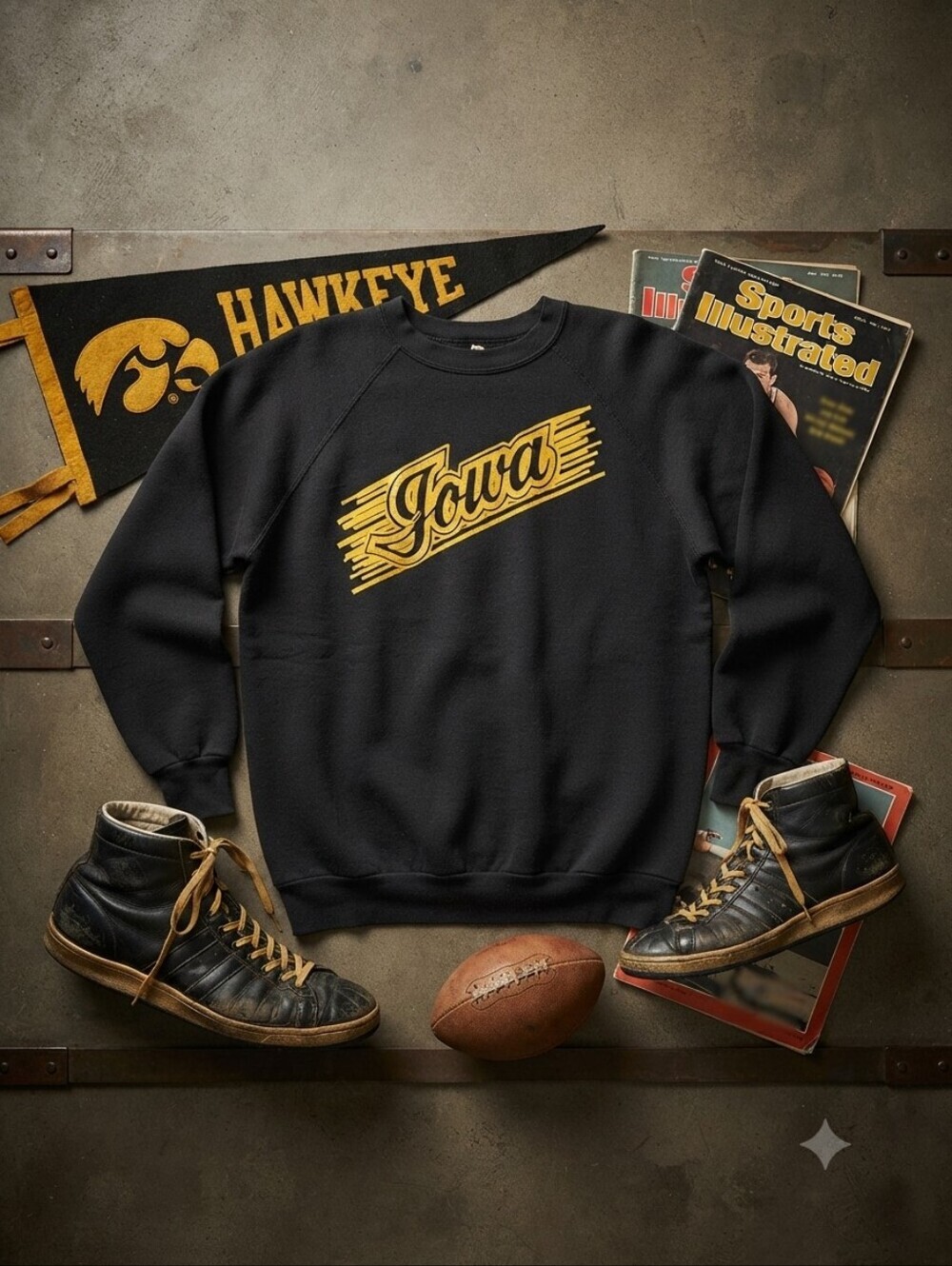 Vintage Iowa Hawkeye Black & Gold Crewneck Long Sleeve Sweatshirt